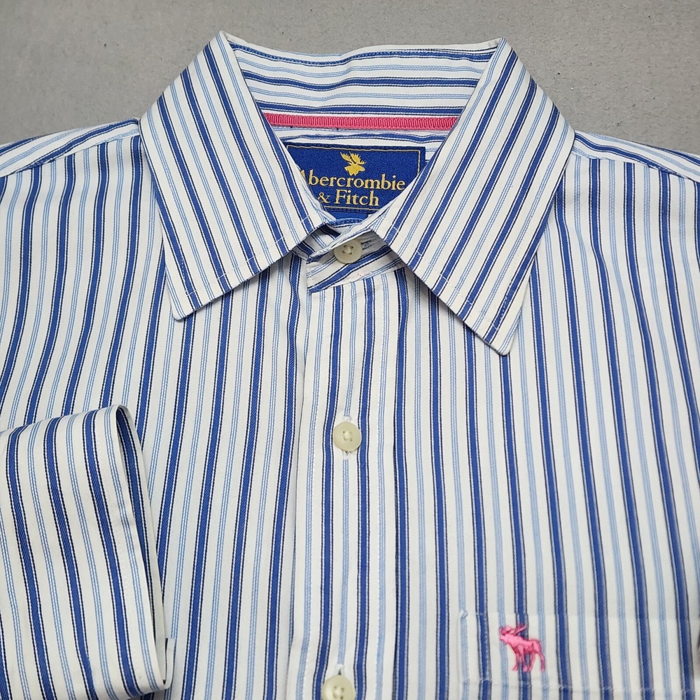 Abercrombie & Fitch Button Down Blue White Striped Preppy Mens Large - Picture 4 of 6